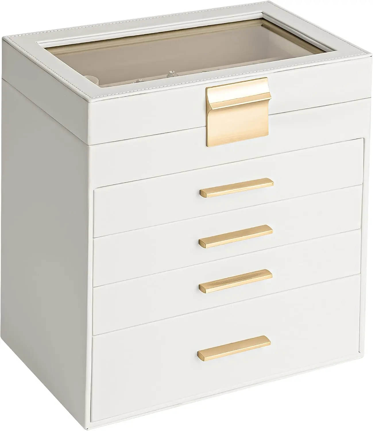 

Jewelry Box, 5 Layers Jewelry Storage Display Box with Glass Lid for Women, 4 Drawers, Large Capacity for Necklaces