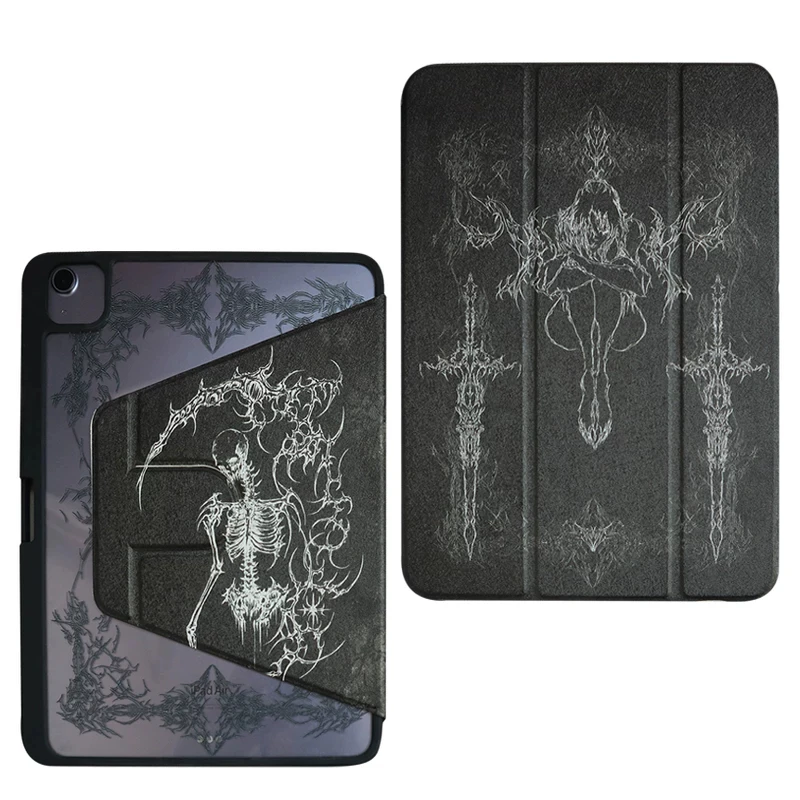 European Dark Lines Gothic Tablet Cover For iPad Pro 13 11th M5 M4 12.9 A16 8 7 9th 10th Air 11 M2 M3 MINI Rotate 3-Fold Case