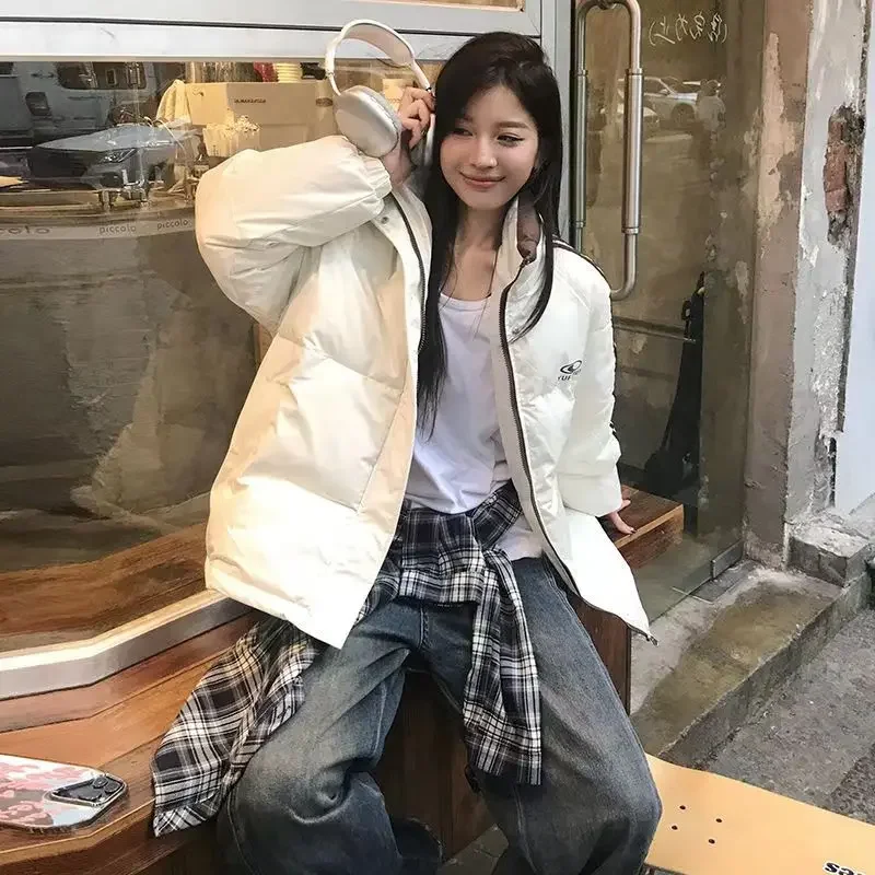 

2024 new winter Korean style simple and cute warm loose down jacket women's streetwear retro trend daily cotton-padded clothes