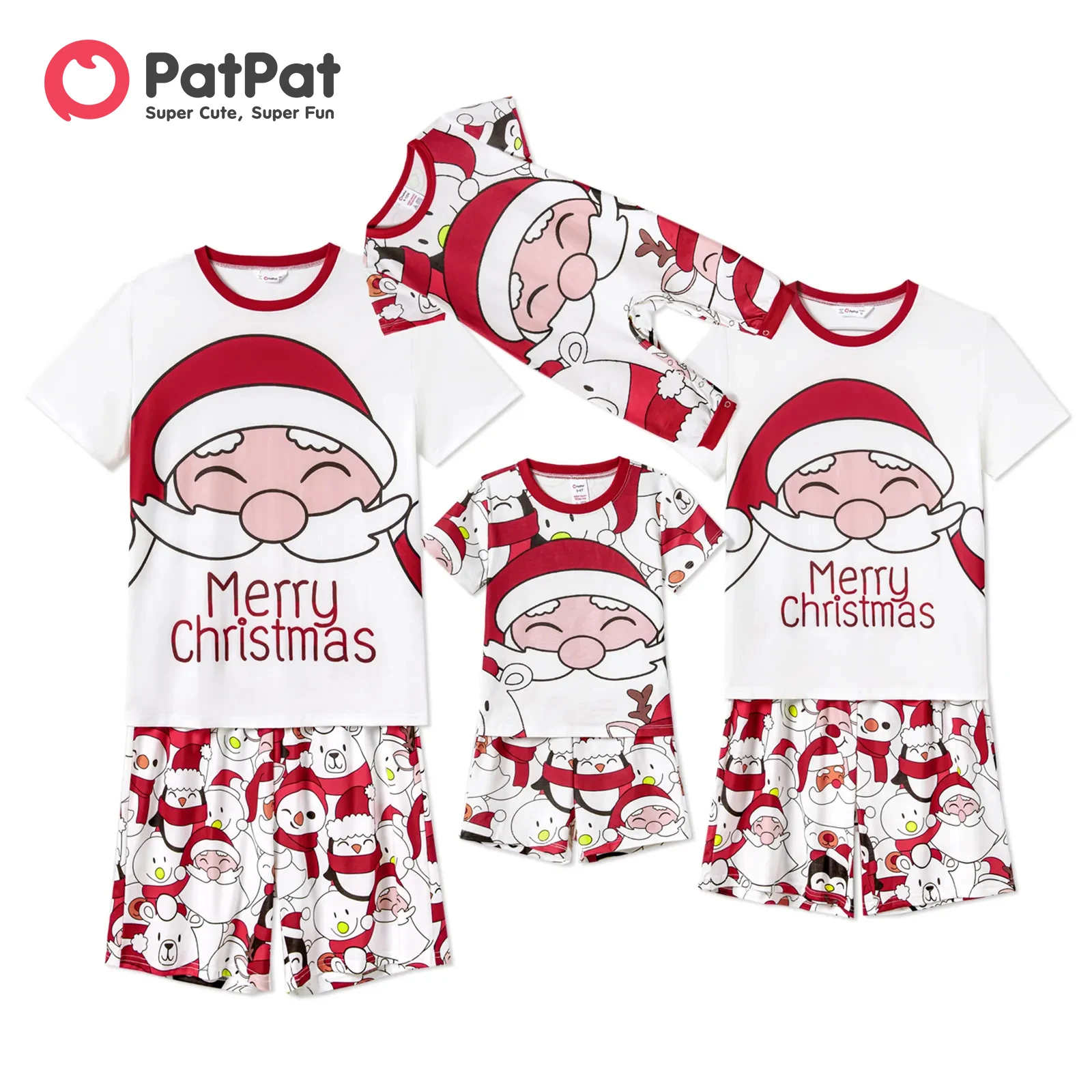 PatPat Christmas Santa and Snowman Print Family Matching Short-sleeve Tops and Shorts Pajamas Sets (Flame Resistant)