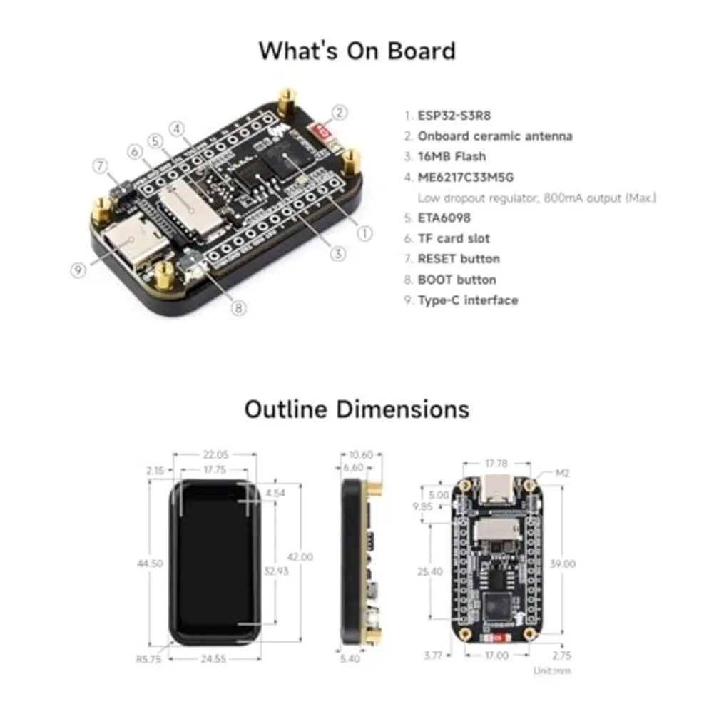 

ESP32s-C6 1.47inch Touch Display Development Board Supports WiFi 6 Bluetooths ESP32s 1.47 Inch 172×320 Display Type For Arduino