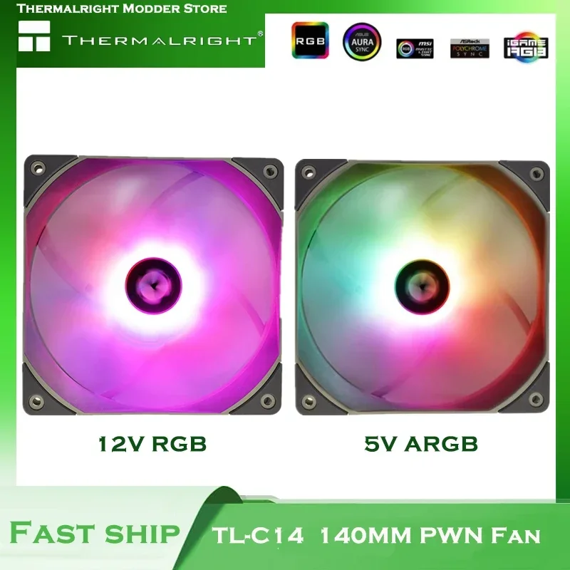 Thermalright 14cm PWM Fan 12V/5V RGB Computer Case Cooling 1500 RPM 74.3 CFM High Performance Quiet & Large Wind Volume TL-C14