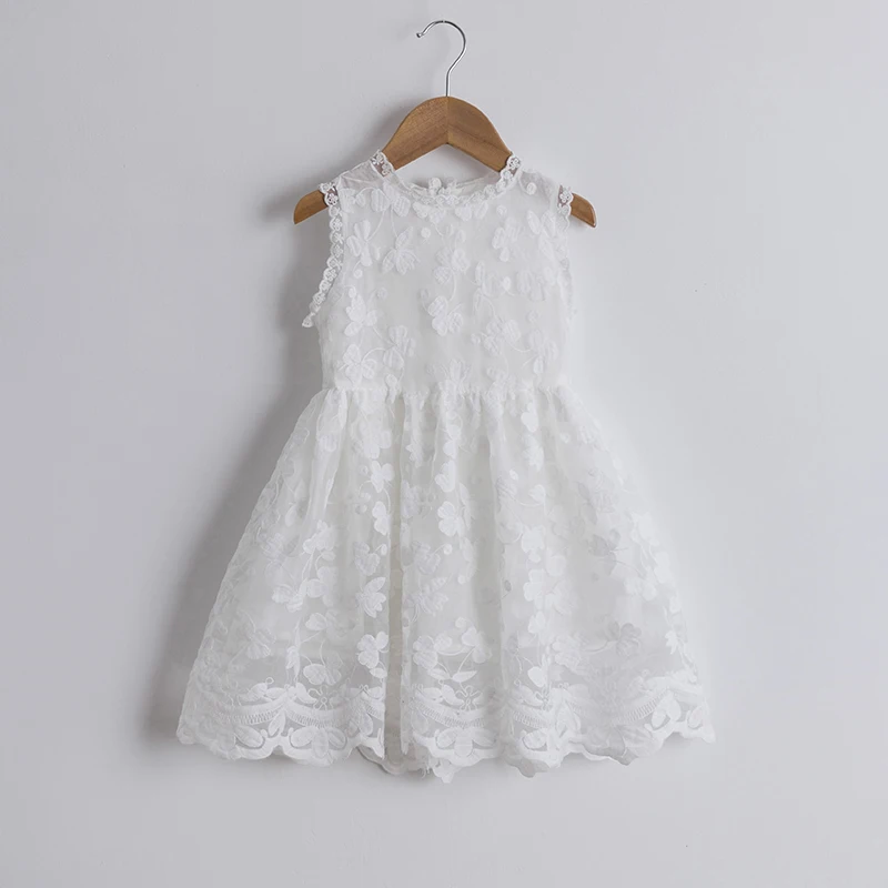 Summer Kids Casual Dresses for Girls 3-8 Yrs Flower Lace Children Birthday Party Clothing White Wedding Evening Dress Vestidos