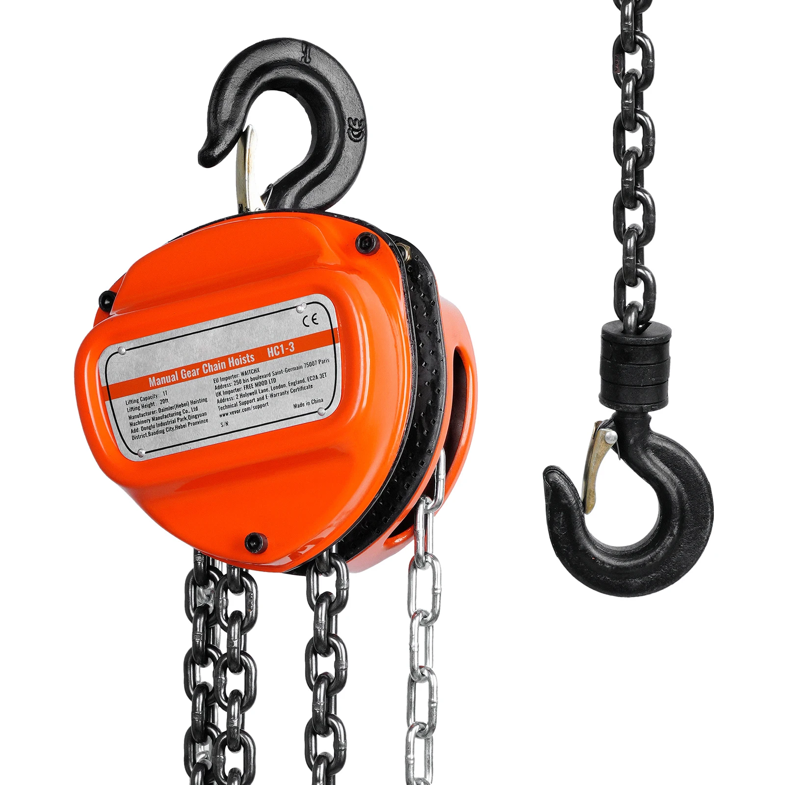 

SucceBuy 1T/20ft Manual Chain Hoist G80 Galvanized Carbon Steel with Double-Pawl Brake, Auto Chain Leading & 360° Rotation Hook
