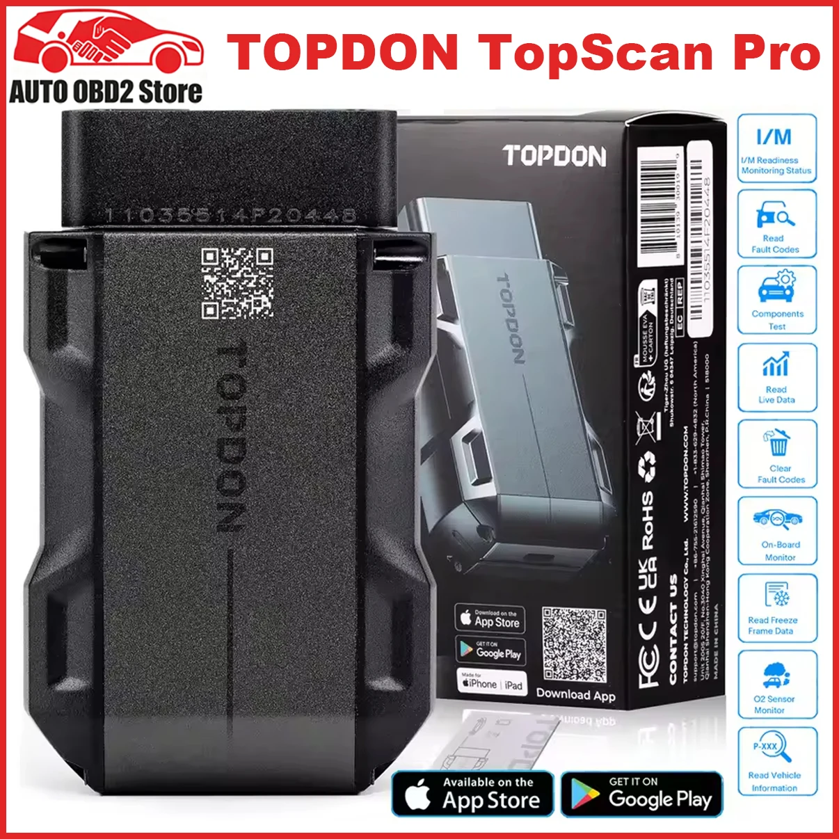 2026 New TOPDON TopScan Pro Mid-level Diagnostic Tool 13 Reset Functions I/M Readiness Injector Coding Tire Pressure Reset