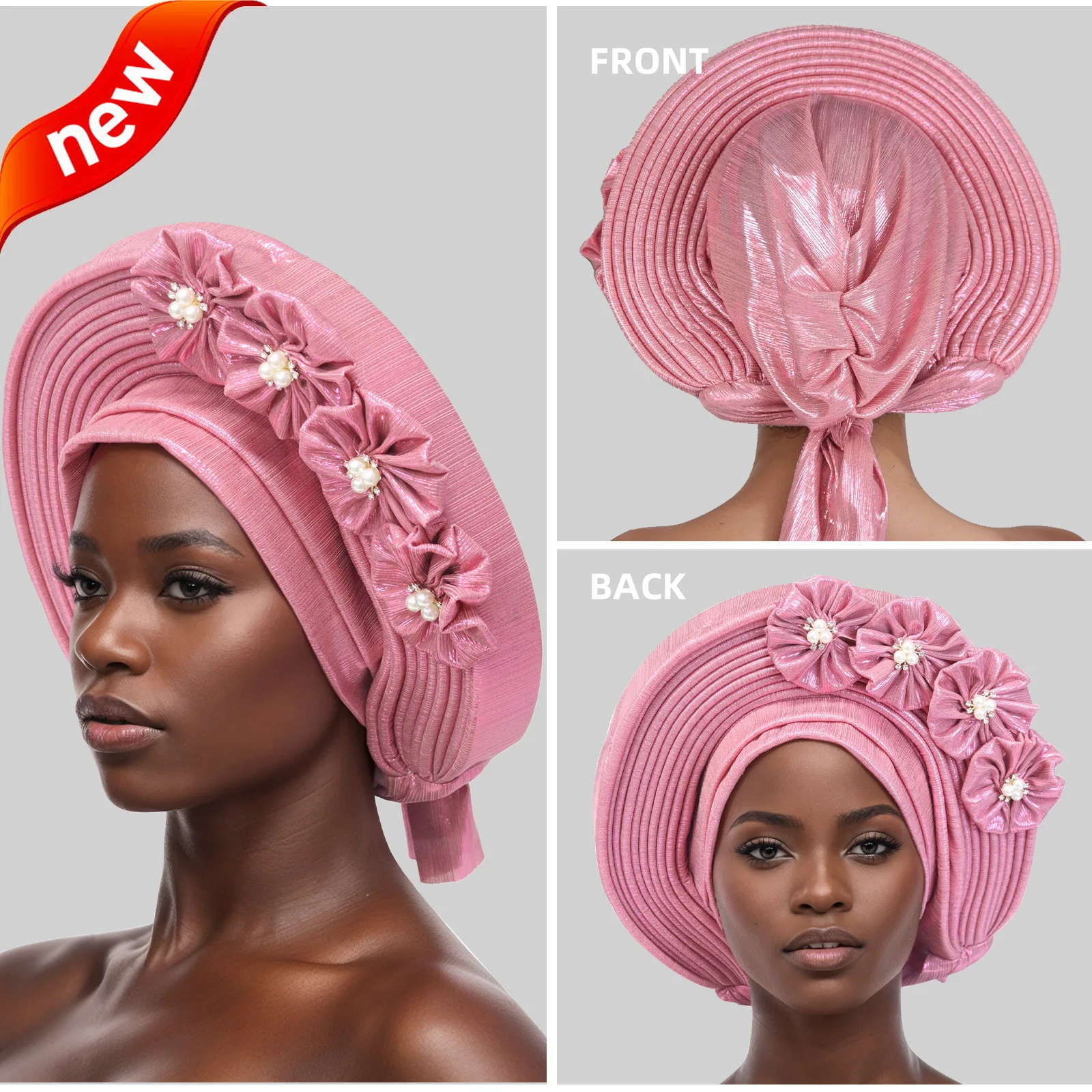 

New African Headties Auto Gele Diamonds Flower Head Wrap Indian Women Hat Headband Nigerian Wedding Party Headwear Bonnet Hijab