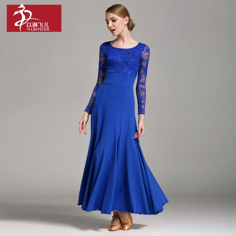 1pcs/lot woman ballroom dancing dress female long lace sleeve international dancing dress