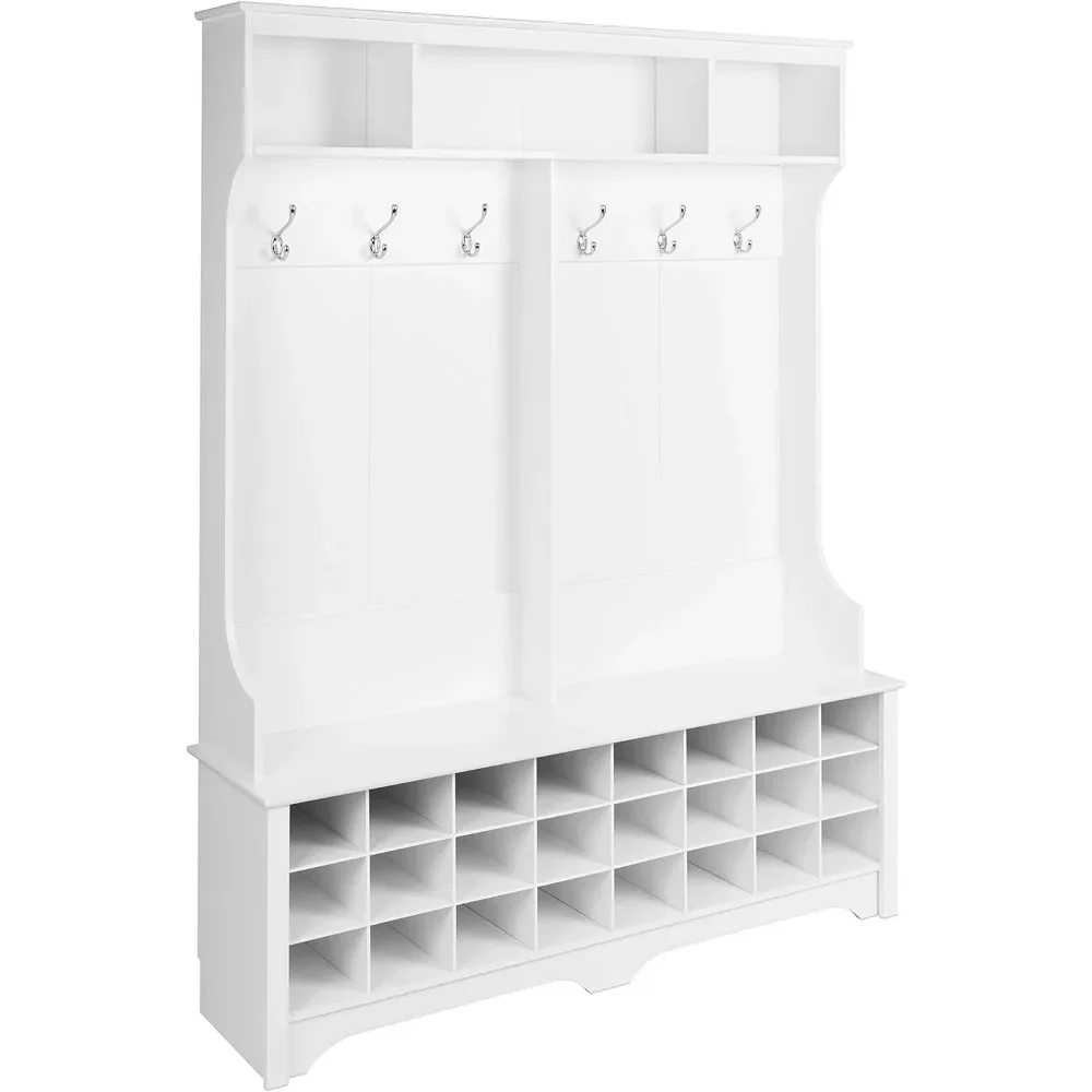 Prepac White Hall Tree with Bench and Shoe Storage, 60