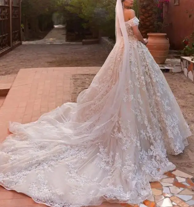 Abiti da sposa taglie forti abiti da sposa con spalle scoperte Blush fiori 3D abiti da ballo da sposa in pizzo A201864