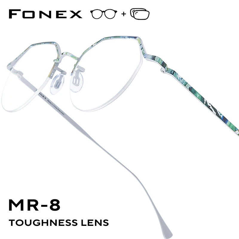 FONEX Progressive Prescription Glasses Custom Myopia Optical Lens Eyewear Men Polygon Semi-Rimless Titanium Eyeglasses Frame 866