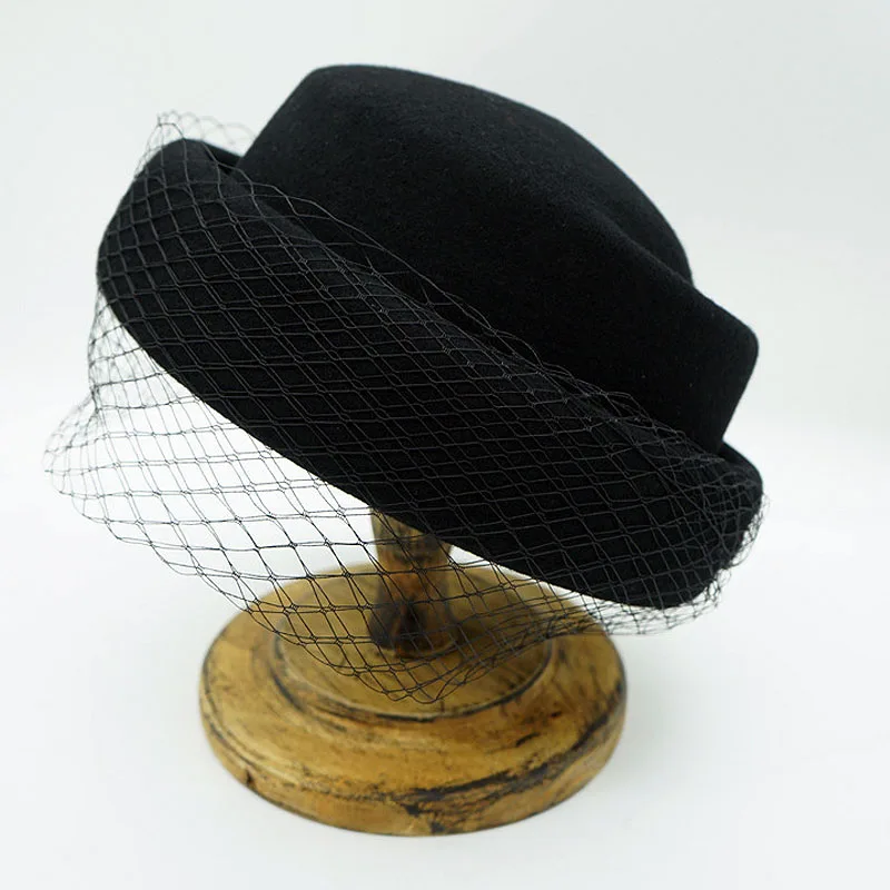 

Women Wool Hat Winter Hat Veil Fascinator Felt Helix Church Fedora Cloche Bucket Hat Base Making