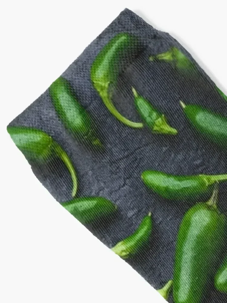 Green Jalapeno Peppers on Concrete Background Socks cotton Stockings Socks Women Men's