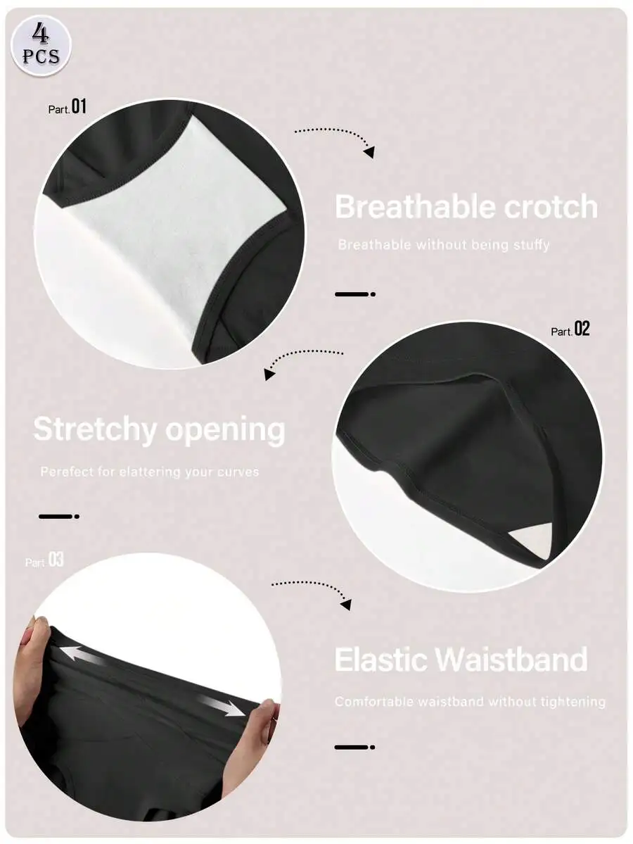 

4 Pcs Womens Cotton High Waist Triangle Panties Breathable Stretchy Elastic Waistband