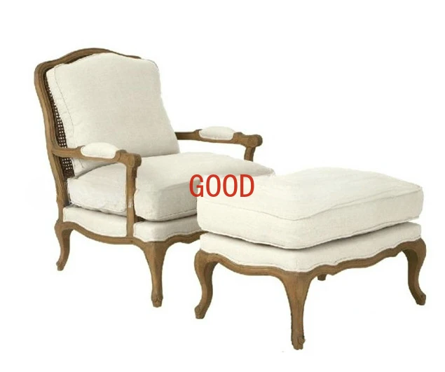 Solid wood sofa chair simple living room fabric tiger chair foot pedal combination leisure single sofa