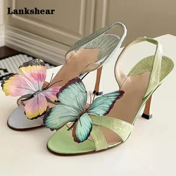 Sandalias decorativas De mariposa De colores para Mujer, tacones finos, Punta abierta, tacones altos, Verano, 2024