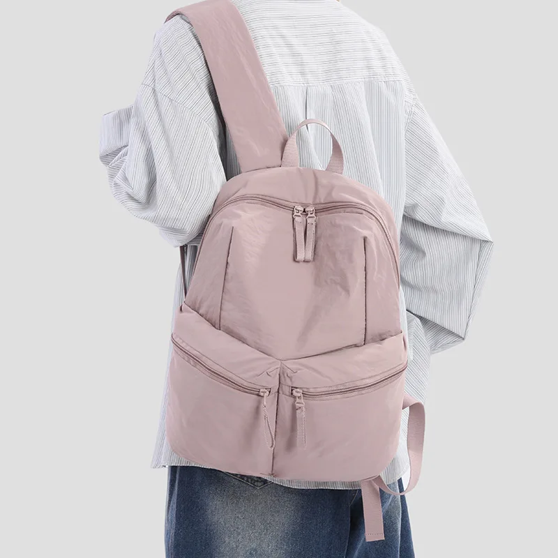Neutral Simple Solid Washed Backpack Light Large Capacity Casual Rucksack City Commute Outdoor Travel Unisex School Bag