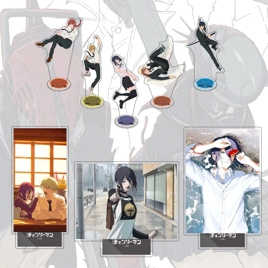 

Аниме бензопила человек 15 см акриловая стоячая фигурка модель Makima Power Aki Angel Reze Denji настольная книжная полка фон вентилятор подарок