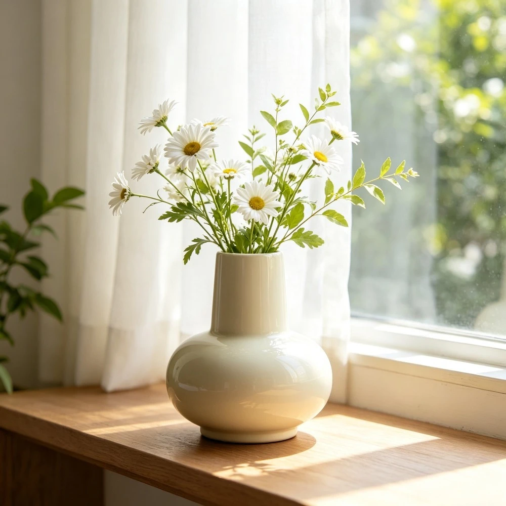 Minimalist Glossy Ceramic Vase Retro Gourd Shaped Flower Vase Beige Black Modern Tabletop Vase for Home Living Room Decor