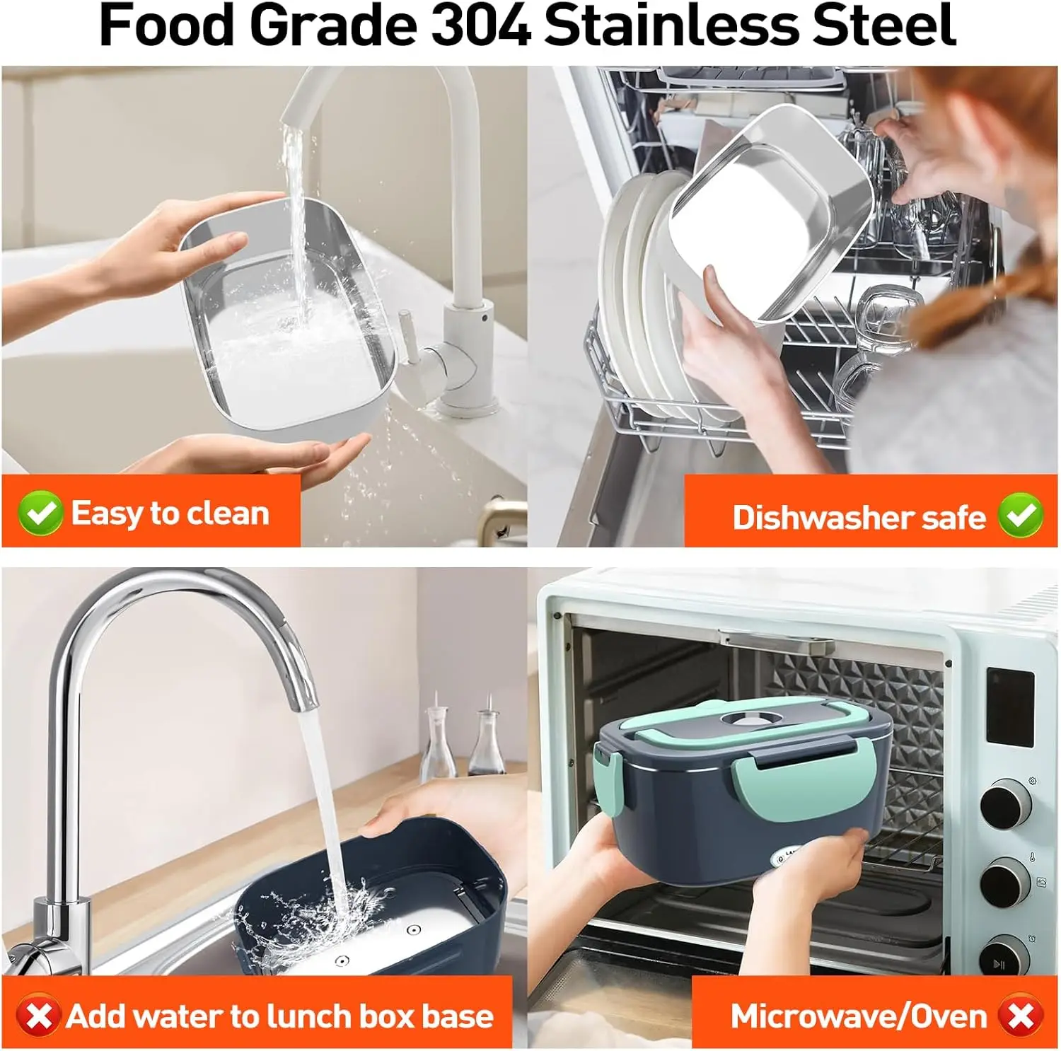 صندوق غداء كهربائي من APSARAS بقدرة 60-80 وات، 3 في 1 لتدفئة الطعام المحمولة للسيارة/المكتب، 12 فولت/24 فولت/110 فولت، يتضمن شوكة SS وحقيبة معزولة (Gre) #5