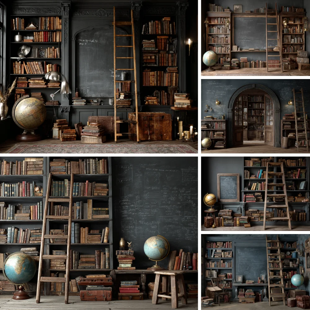 

Back To School Photography Backdrop Retro Bookshelf Books Desk Students Graduation Party Photocall Background for Photo Studio