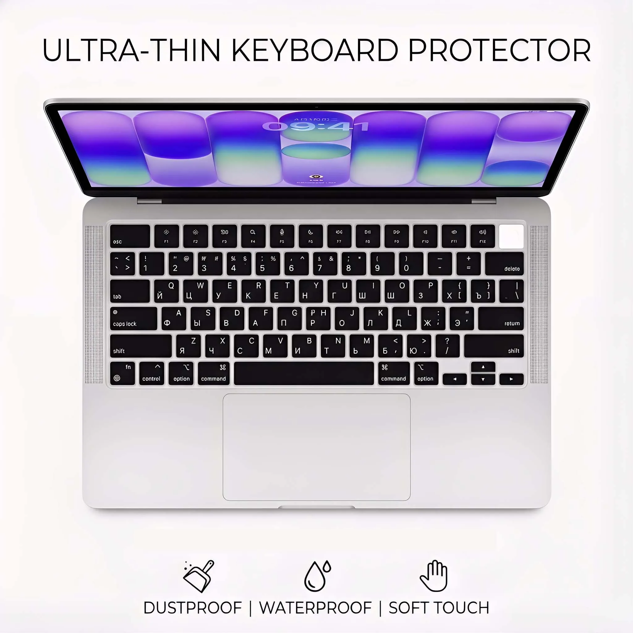 A3404 Russian Language Keyboard Skin for Macbook Neo 13 Inch with Touch ID A18 Pro US Key Silicone Keyboard Protector Waterproof