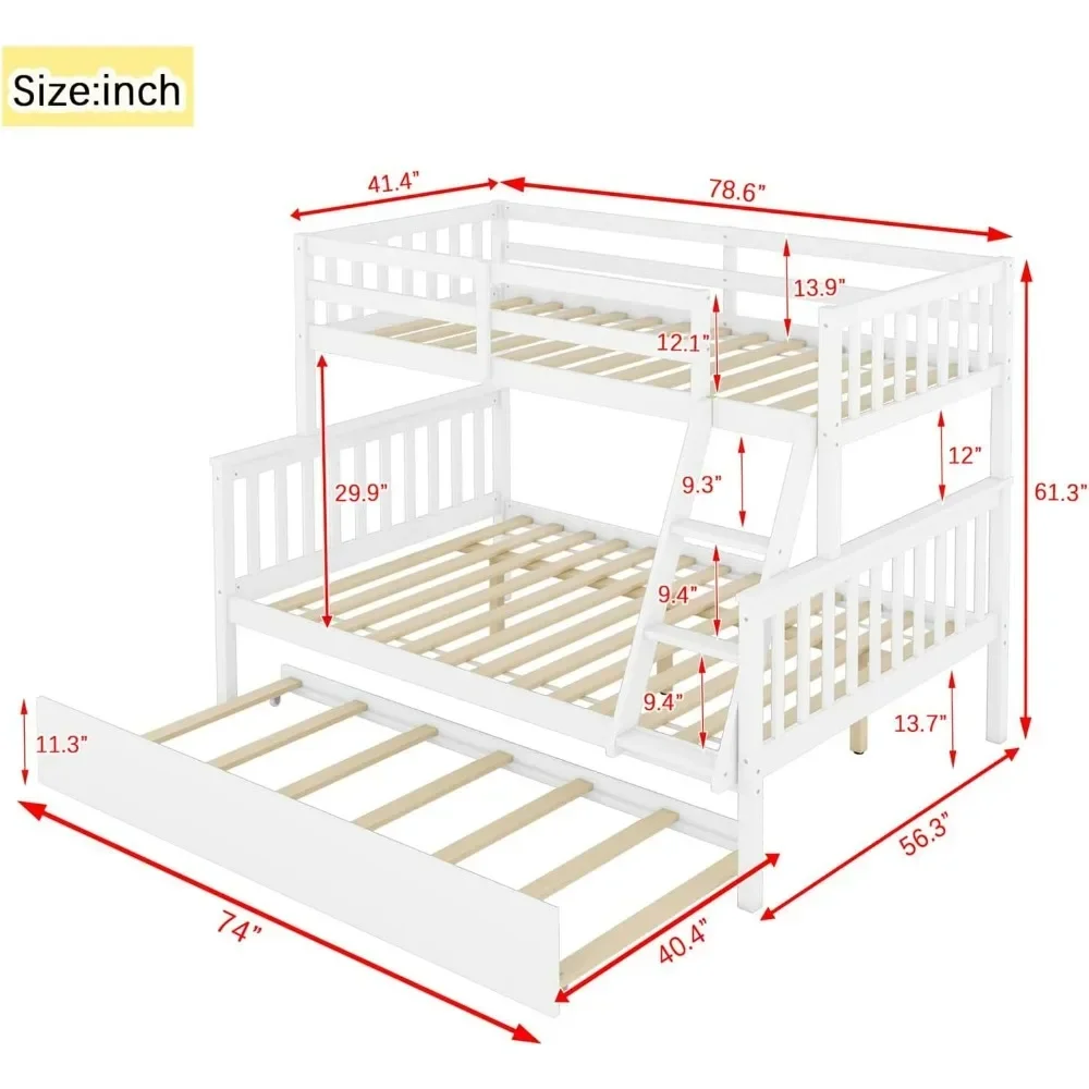 Bunk Beds Wood Twin Over Full Bunk Bed with Two Storage Drawer, Convertible To 2 Separated Beds (White) Bunk Beds for Kids