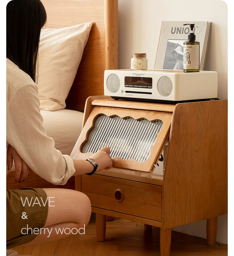 Simple cherry wood modern bedroom storage bedside table a drawer