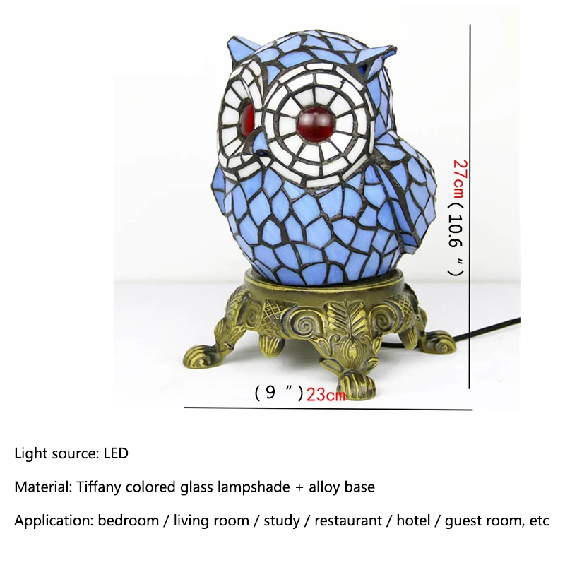 BELLE Tiffany Glass Table Lamp LED Cartoon Creative Owl Desk Light Fashion Decor For Home Children's Bedroom Bedside