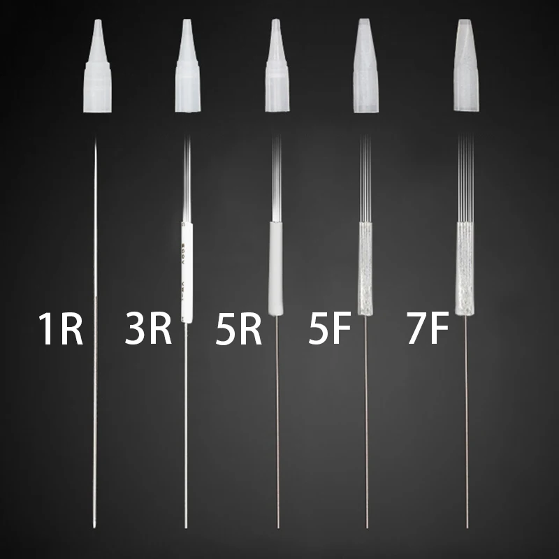 

100pcs 1RL/3RL/5RL/5F/7F Needles with Needle Caps Permanent Makeup Tattoo Machine Pen Kits Eyebrow Lips Needle Small/Big Caps