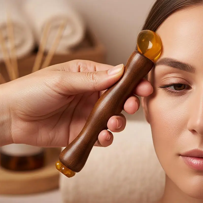 2 In1 Facial Massager Small Lotus Pod Wooden Facial Relaxation Equipment No Paint Eye Massage Stick Facial Skin Care