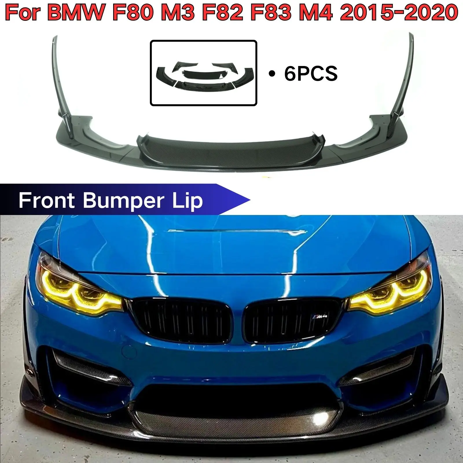 For BMW F80 M3 F82 F83 M4 2015-202 Front Bumper Lip Spoiler Splitter Body Kit Cars Accessories Carbon Fiber Print Glossy Black