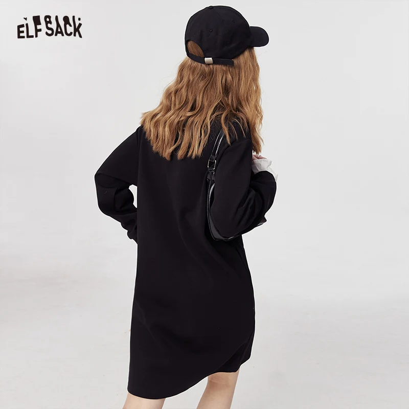 Imagem -02 - Elfsack-vestido Casual com Capuz Feminino Pescoço Plissado Contraste Estampado de Desenhos Animados Doce Primavera 2023