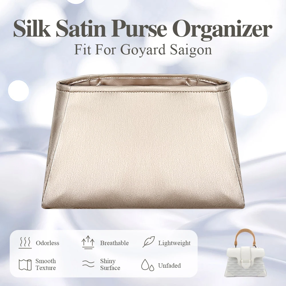 Silk Satin Purse Organizer Insert Fit for Goyard Saigon Inside Bag Organizer Insert Smooth Inner Liner Bag Comestics Bag Insert