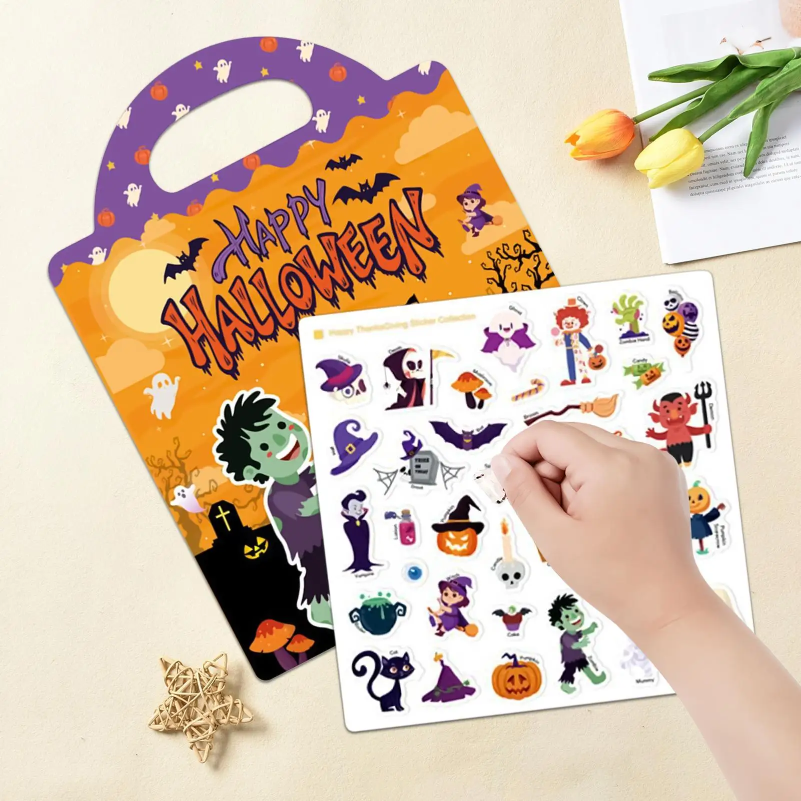 Sticker Book Halloween Reusable Sticker Books for Kids Toys Crafts Activities for Aged 3-6 Baby Girls Classroom Airplane Trip