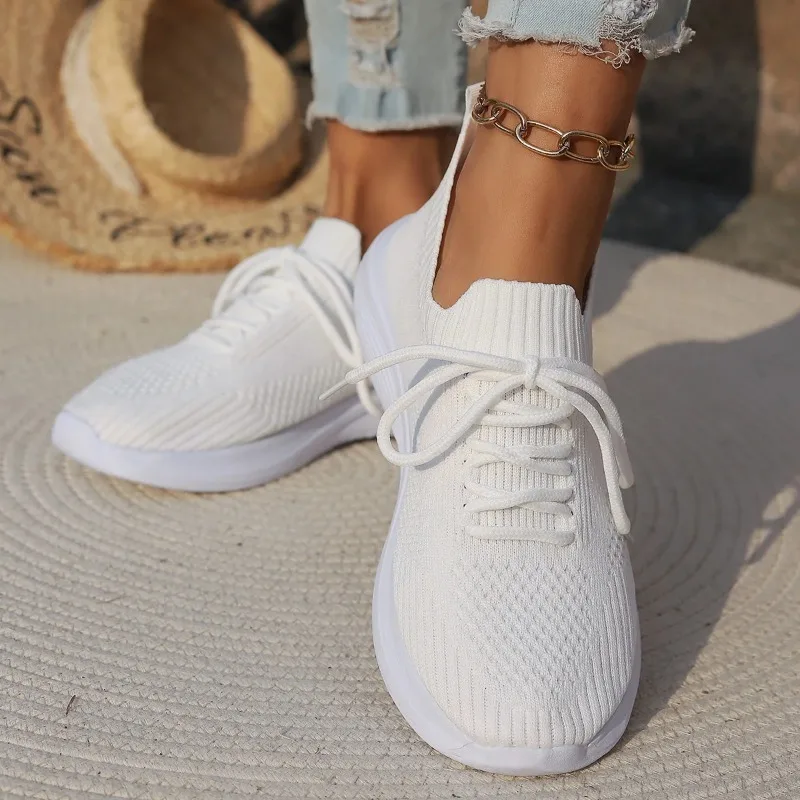 Hot Sales New 2024 Women Mesh Breathable Casual Sneakers Lace-up Vulcanized Shoes Ladies Sneakers Female Shoes Zapatos De Mujer