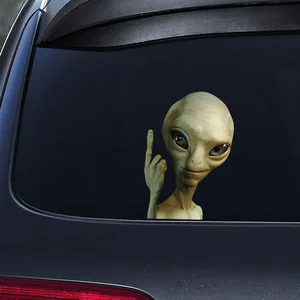 1PC Alien Waving Car Stickers Auto Window Waterproof Vinyl Decals Durable Vehicle Bumper Body Funny UFO Decoration Universal 8 best sales stickers ufo - №7
