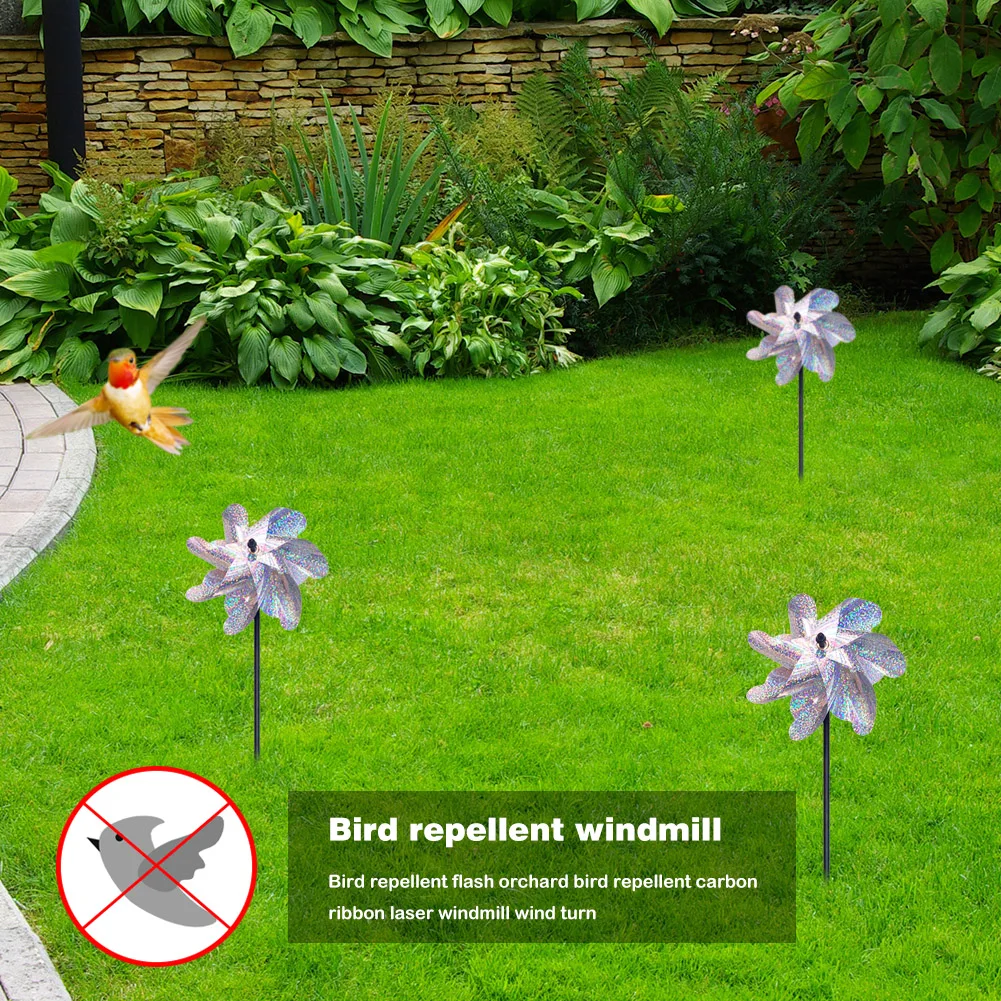 1-5PCS Silver Laser Bird Repellent Silver Windmill 7-Blade Rotating Windmill For Farm Estate Outdoor Bird Repeller Lawn Decor