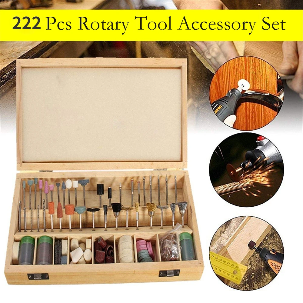 222pcs Rotary Tool Electric Grinder Accessories Woodworking Polish Cut Sharpening Drilling Clean Kit Grinding Wood Parts