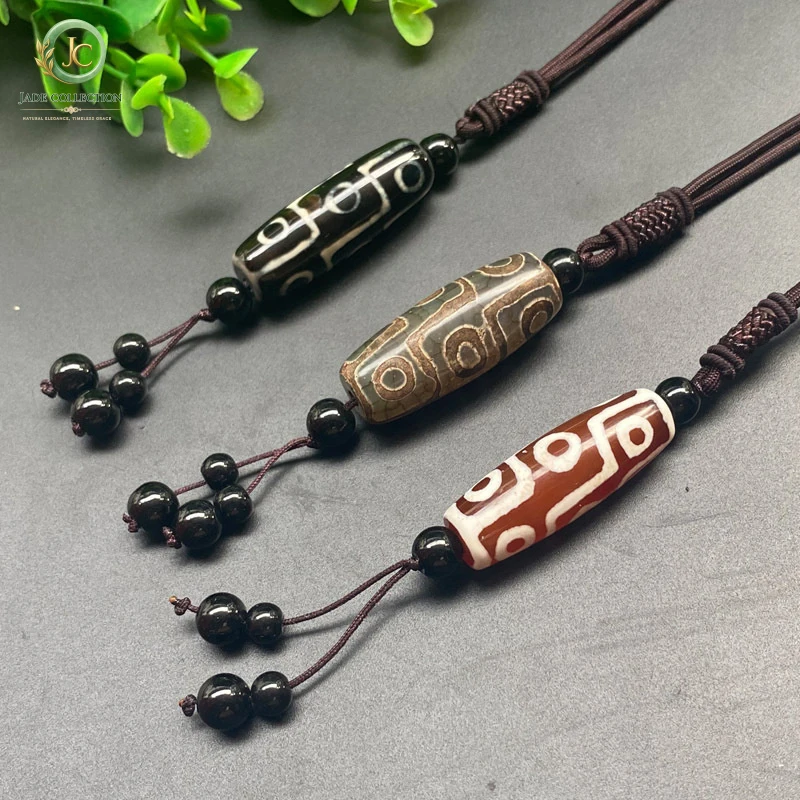 Tibetan nine-eyed dzi bead pendant sweater chain accessory, ethnic style hanging chain, Tibetan agate necklace, Taobao live stre