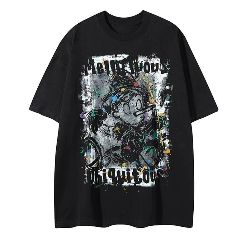 

Новая высококачественная футболка с принтом пиноккио в американском стиле ретро, мужская и женская свободная футболка с круглым вырезом и короткими рукавами