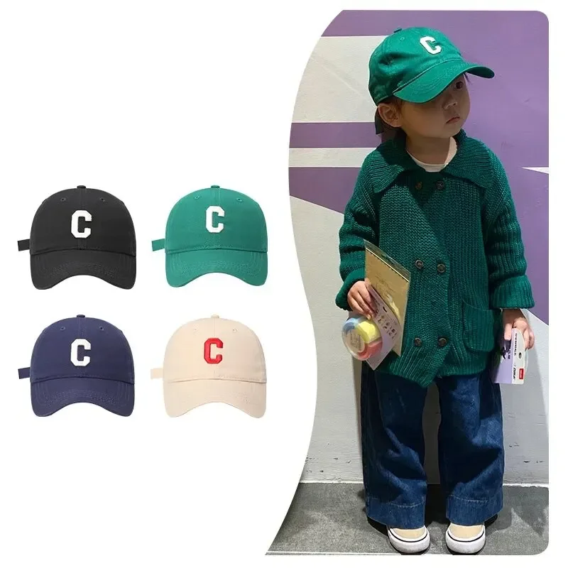 

Letter C Embroidered Children Baseball Caps Korean Boys Girls Sun Visor Hats Spring Autumn Solid Color Hip Hop Hat