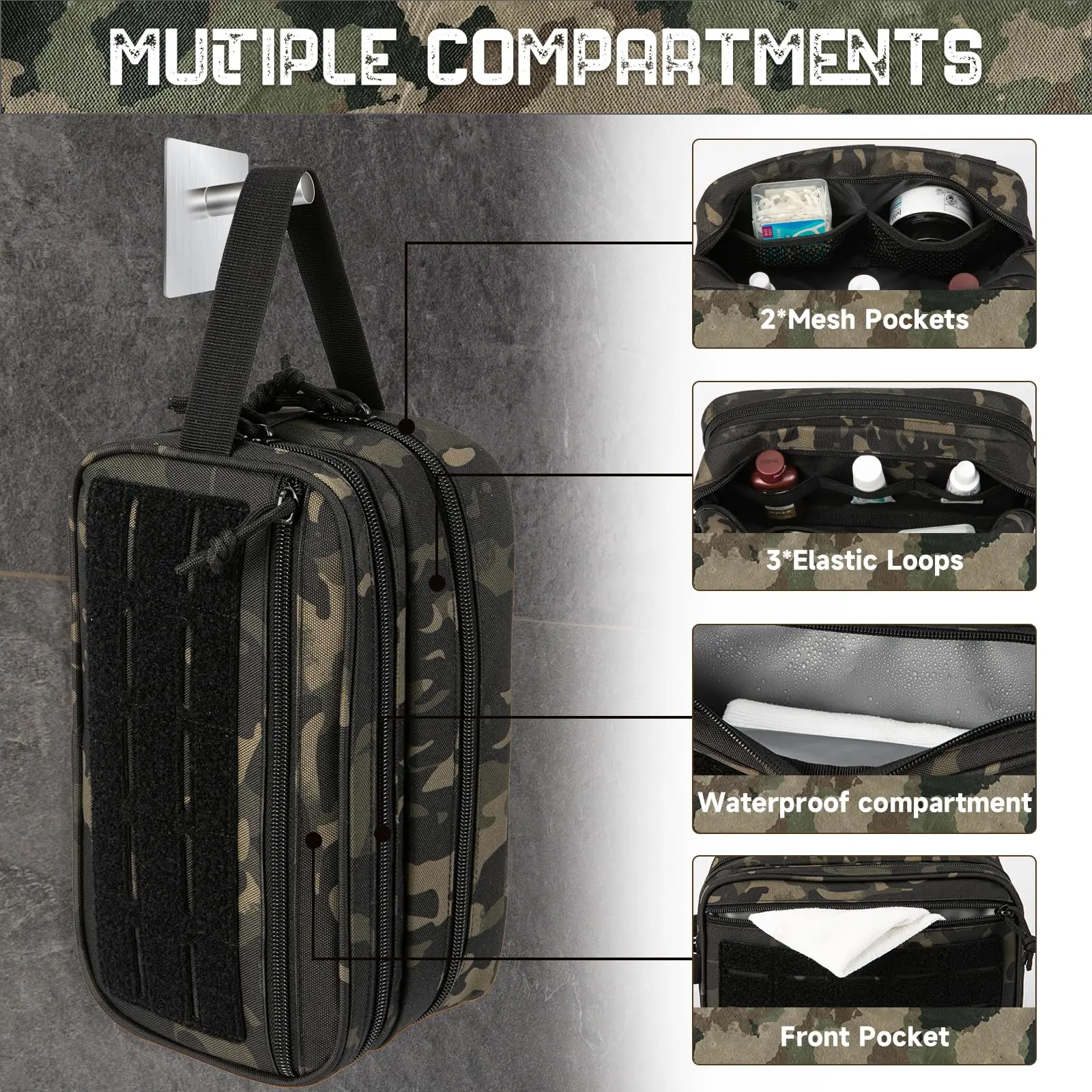 Men\'s Toiletry Bag Modular Accessory Bag EDC Small Bag Waterproof Compartment with Small Dopp, Shower Supplies and Hygiene Produ