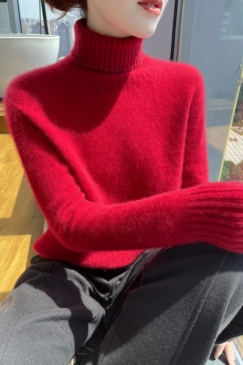 Autumn/Winter new 100% Merino wool pullover Cashmere sweater Women's turtleneck pullover warm bottom knit shirt top