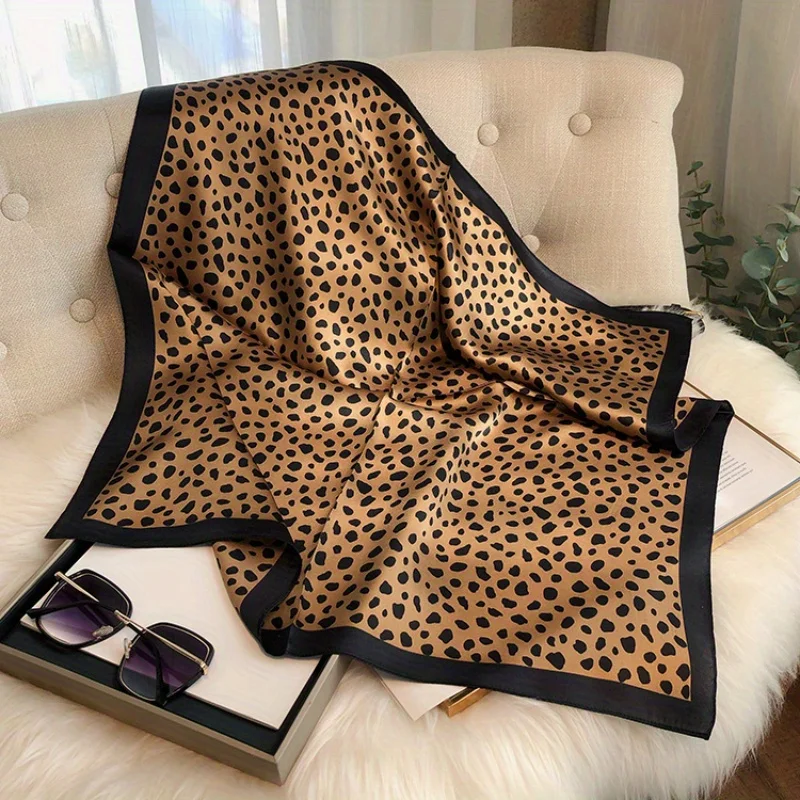 

Summer 100% Pure Silk Square Scarf Women Classic Leopard Print Bandana Neckerchief Hair Scarf Headband Bag Accessory Luxury Gift