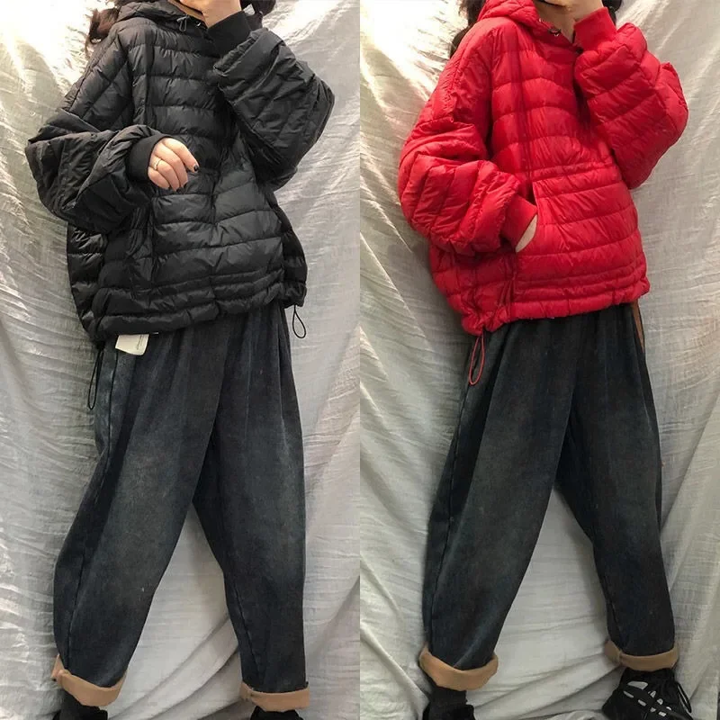 Parka da donna alla moda con coulisse ampia tasche grandi pullover con cappuccio comoda giacca corta in cotone leggero abbigliamento da donna