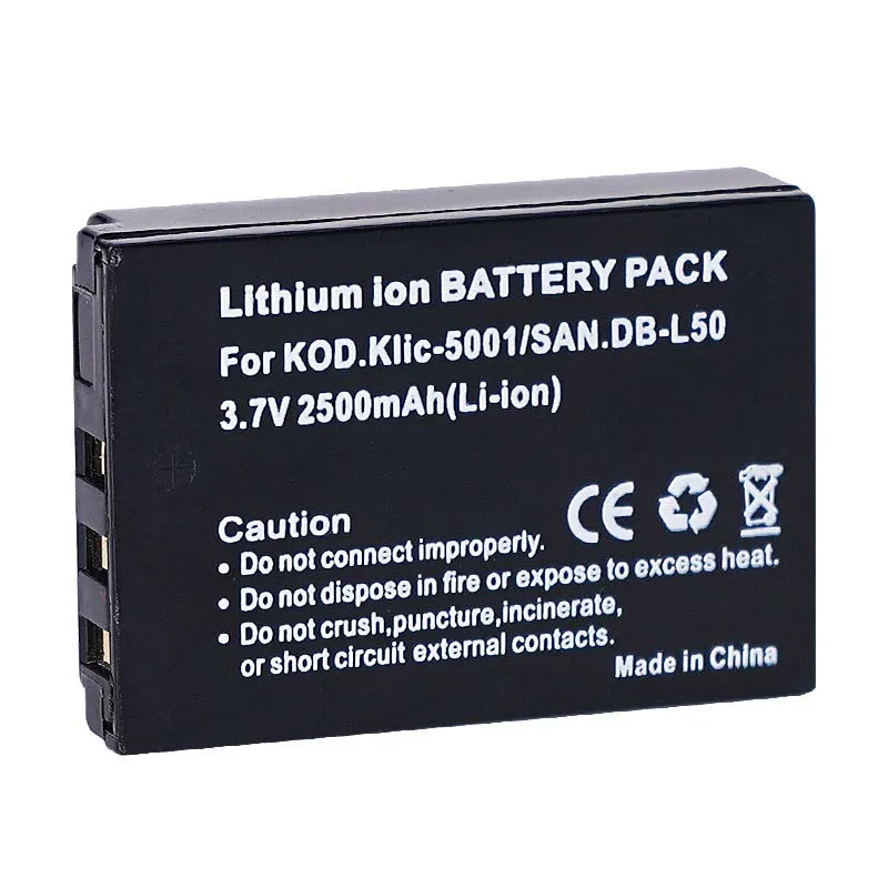 3.7V 2500mAH KLIC-5001 DB-L50 Battery for Kodak EasyShare DX6490 DX7440 DX7590 DX7630 P712 P850 P880 Z730 Z760 Z7590 for Sanyo