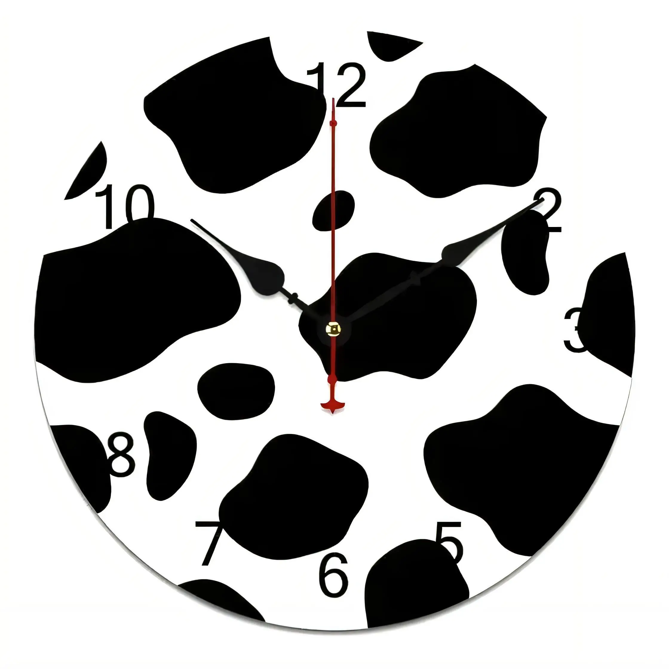 Modern Black and White Cow Print Wall Clock  Silent Non Ticking Battery Operated Decorative for Kids Room Kitchen