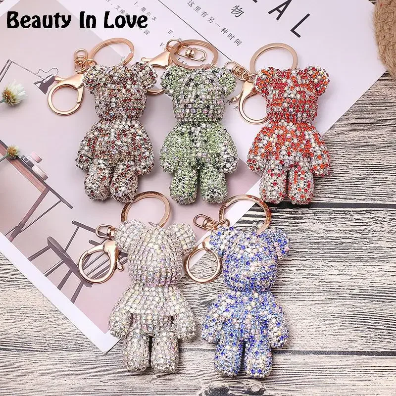 Luxury Glass Crystal Popobe Gloomy Bear Strass Keychain For Woman Car Bag Charm Holder Leather Key Chain Key Ring Pendant C83