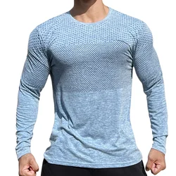 Camisa seca rápida para homens Ginásio Fitness Esporte Running T-shirt de mangas compridas T-tops para treino Vestuário de treino de musculação masculino Outono