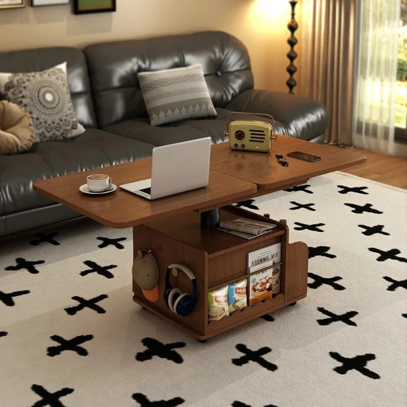 Living Room Luxury Coffee Table Multifunction Wood With Wheel Mobile Coffee Table Nordic Bedroom Table Basse Relevable Furniture